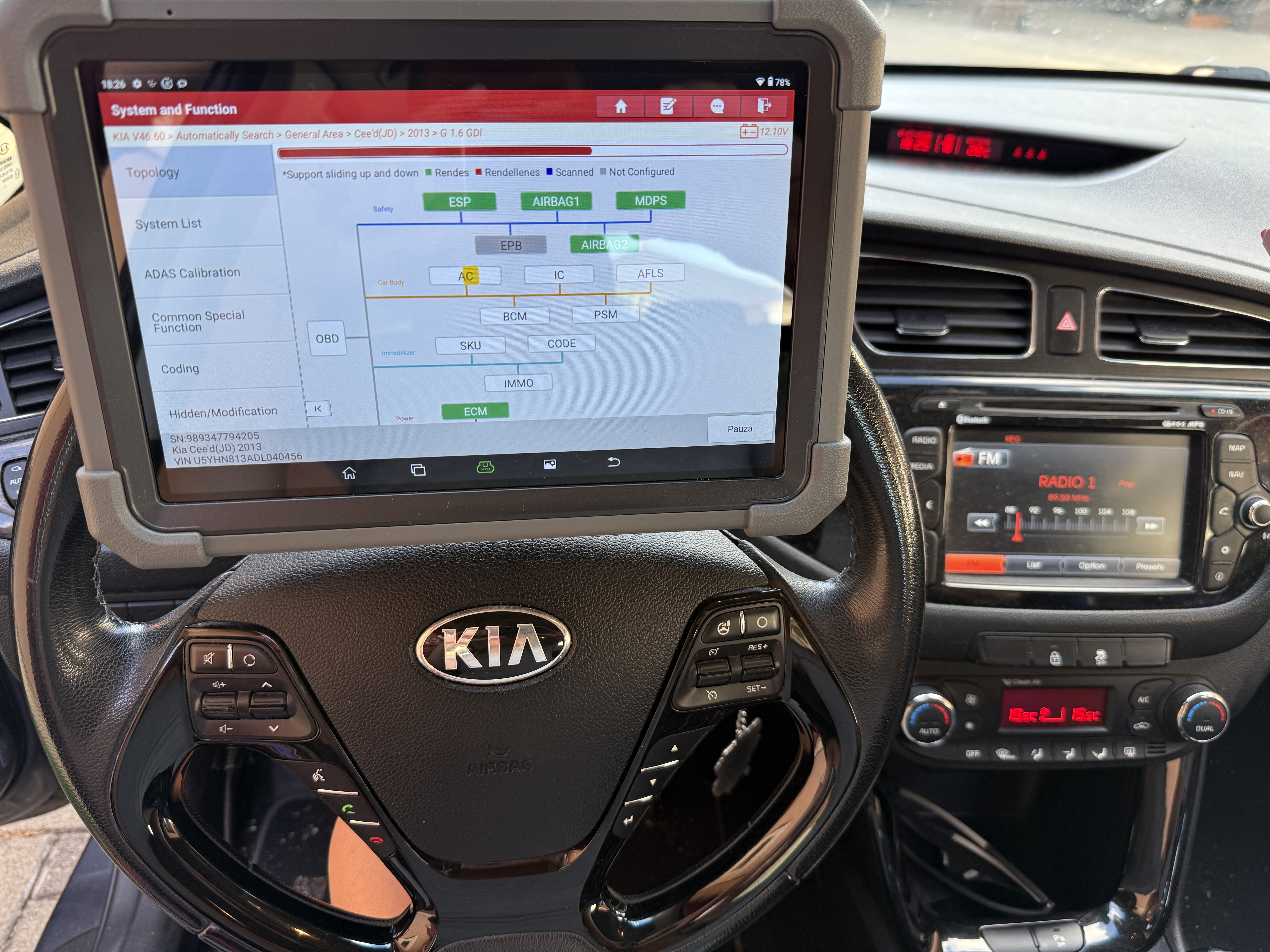 Kia Ceed 1.6 GDI hibakód olvasás